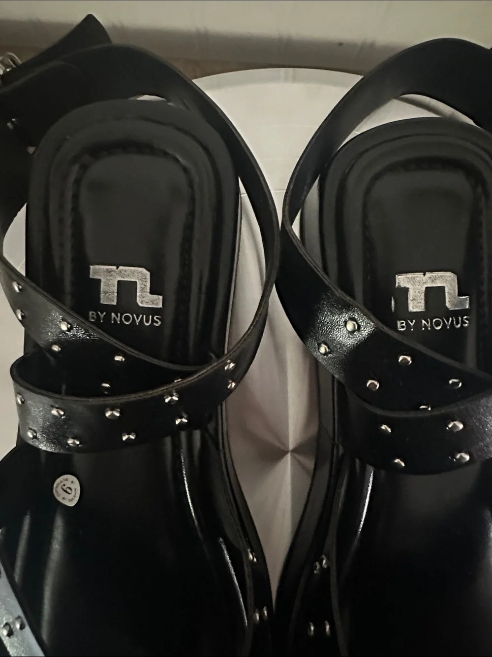 NOVUS Black Studded Ankle Straps Sandals Like New sz 6
